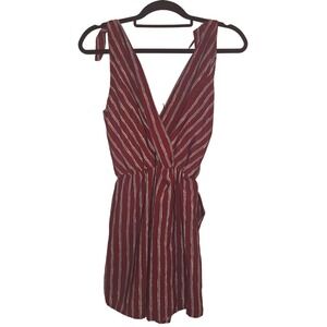 Peach Love California Burgundy Striped Wrap Romper‎ Tie Shoulder Size Small